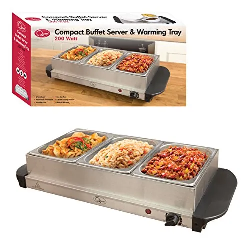 Quest 16520 Compact Buffet Server and Warming Tray / 3 x 1.2L Trays / 200W / Rapid Heating/Adjustable Thermostat/Lids Included