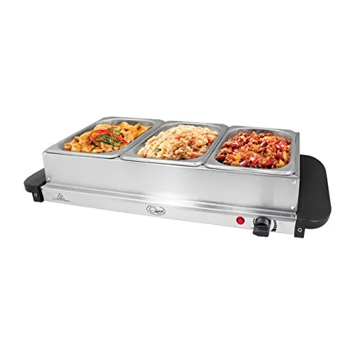 Quest 16520 Compact Buffet Server and Warming Tray / 3 x 1.2L Trays / 200W / Rapid Heating/Adjustable Thermostat/Lids Included