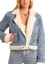 Rock and Roll Ladies Sherpa Jacket - Light Wash - BW92D05346