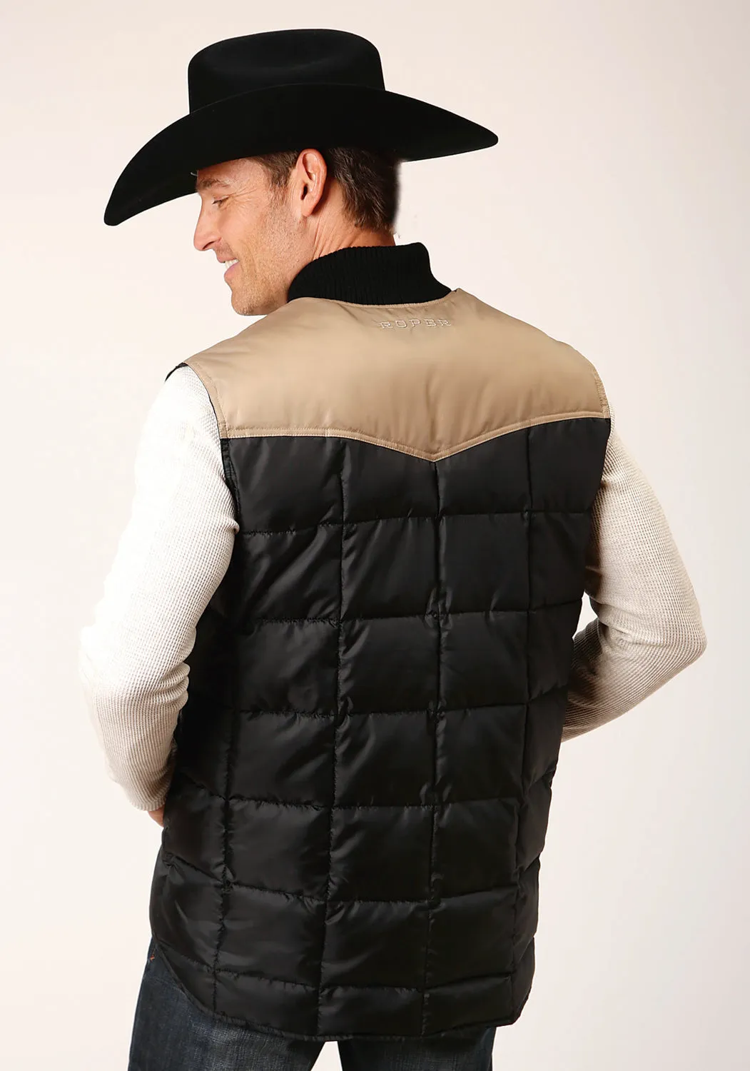 Roper Mens Western Quilted Black 100% Polyester Softshell Vest