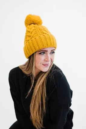 Sage Cable Knit Pom Beanie - Final Sale