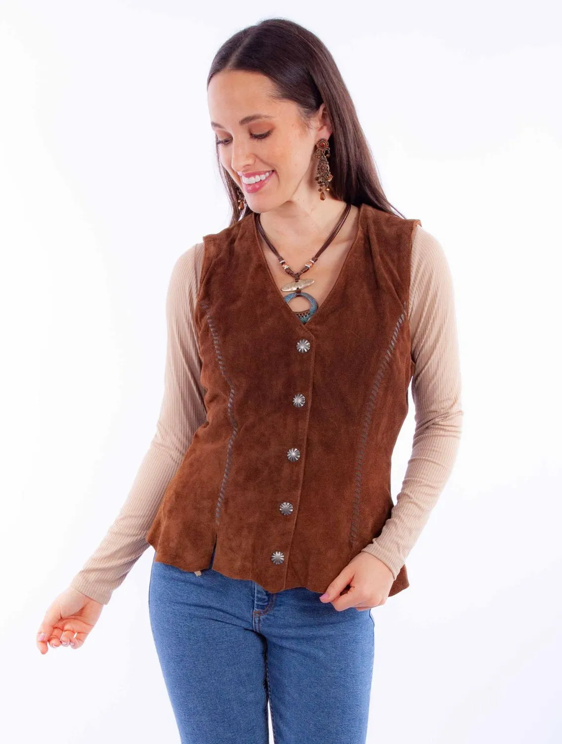 Scully Womens Snap Front Cafe Brown Leather Leather Vest