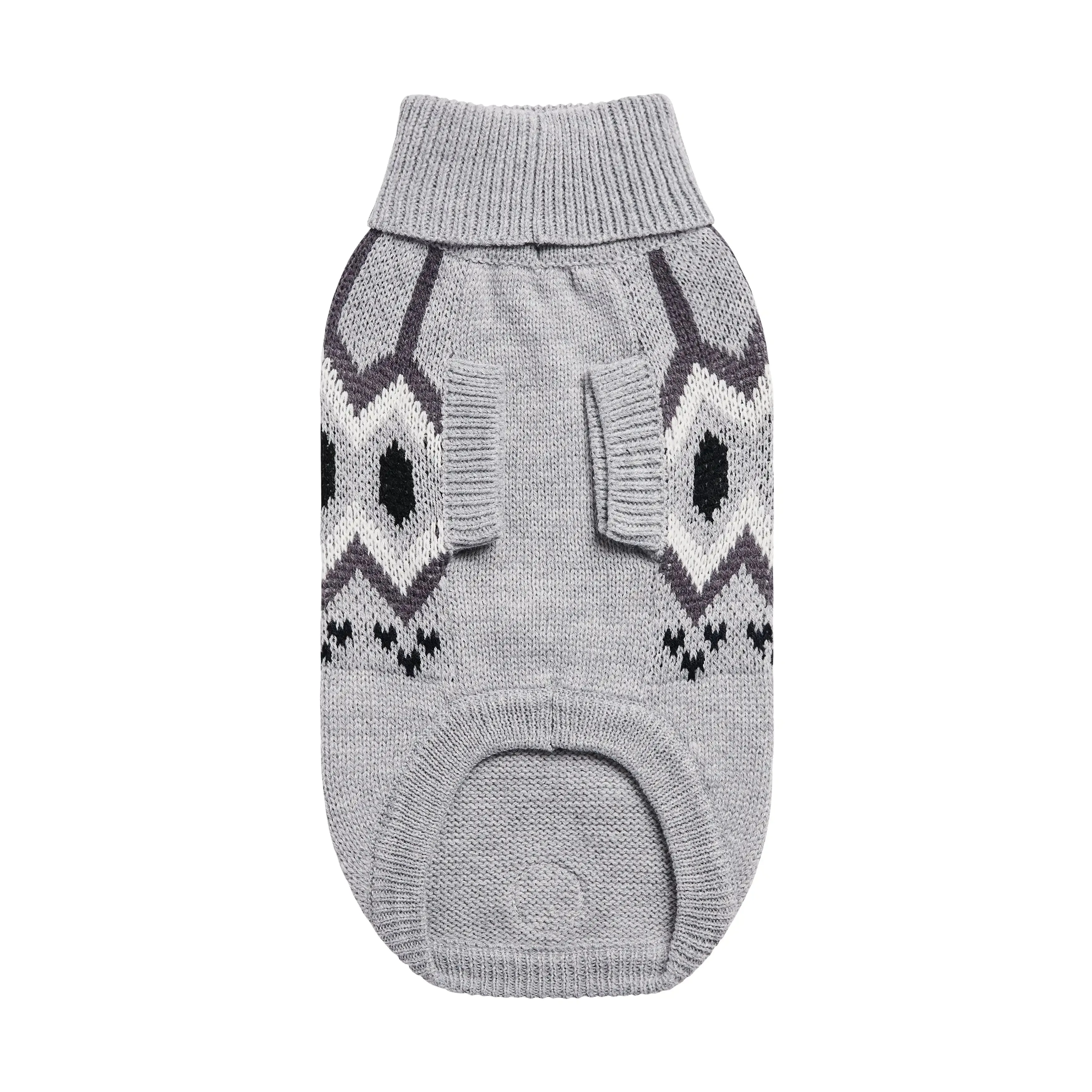 Sculpted Turtleneck Dog Sweater with Vintage Heritage Design - Grey Mix