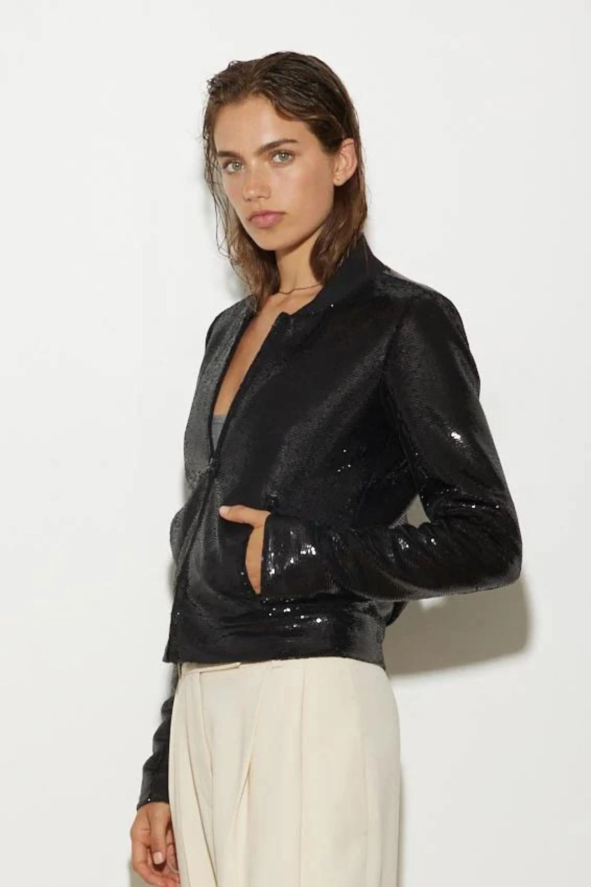 SEQUIN DINNER BOMBER BLACK