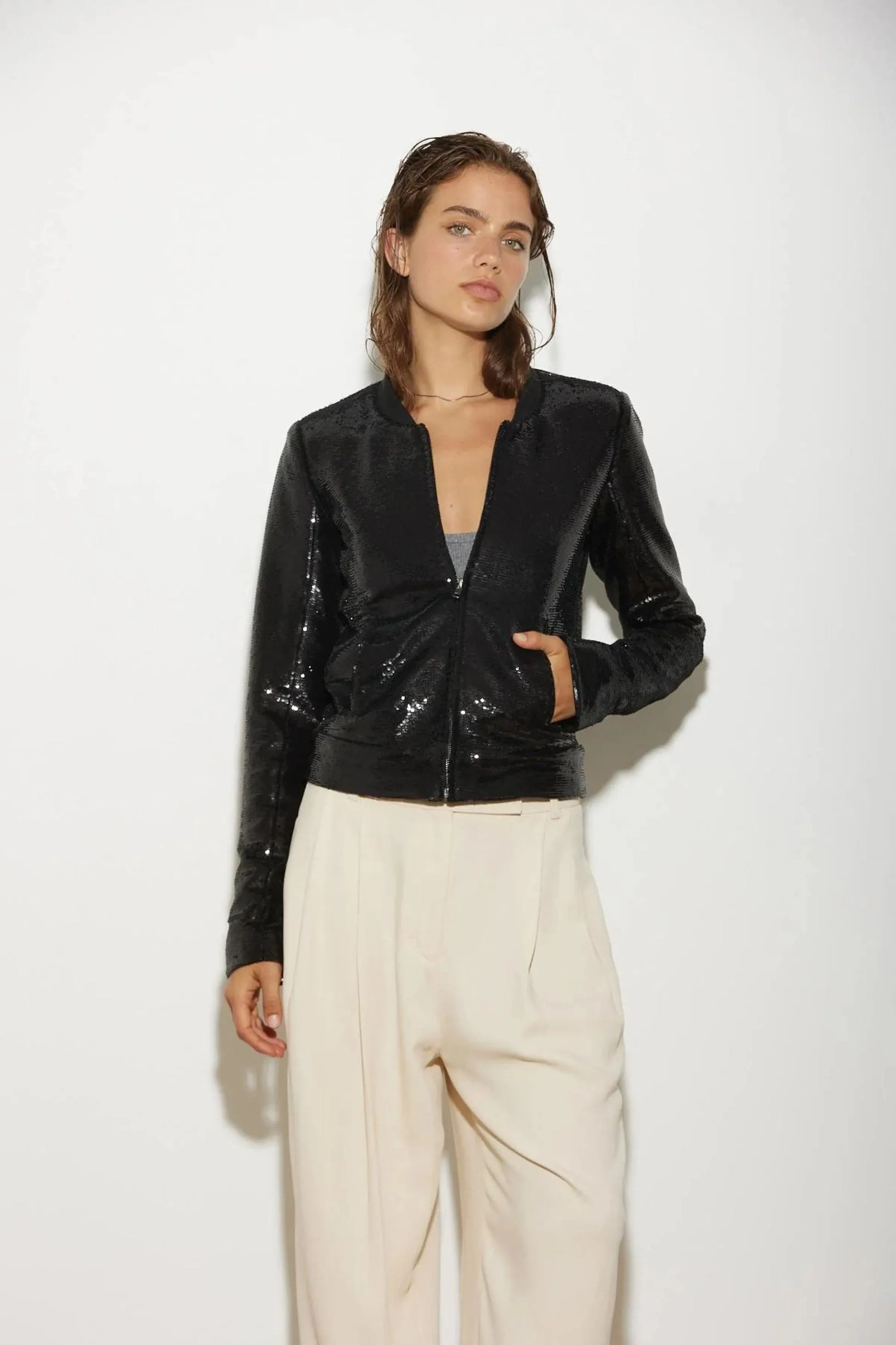 SEQUIN DINNER BOMBER BLACK