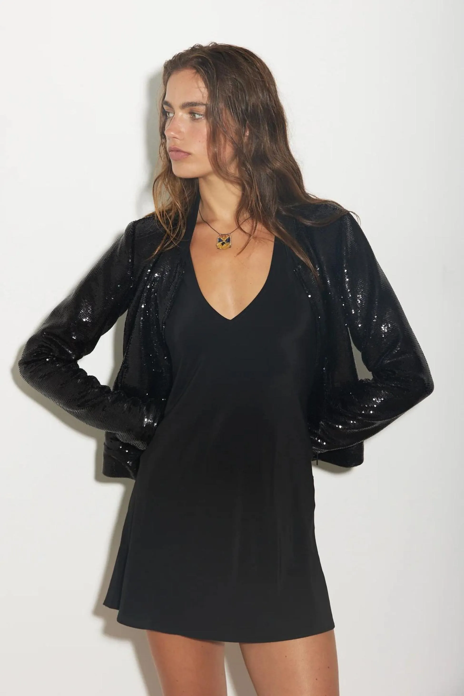 SEQUIN DINNER BOMBER BLACK