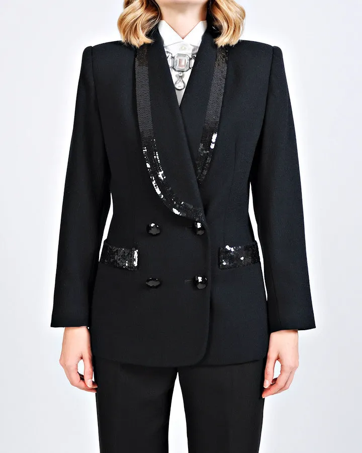 Sequin Wool Tuxedo Jacket