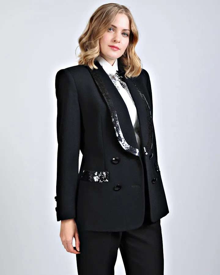 Sequin Wool Tuxedo Jacket