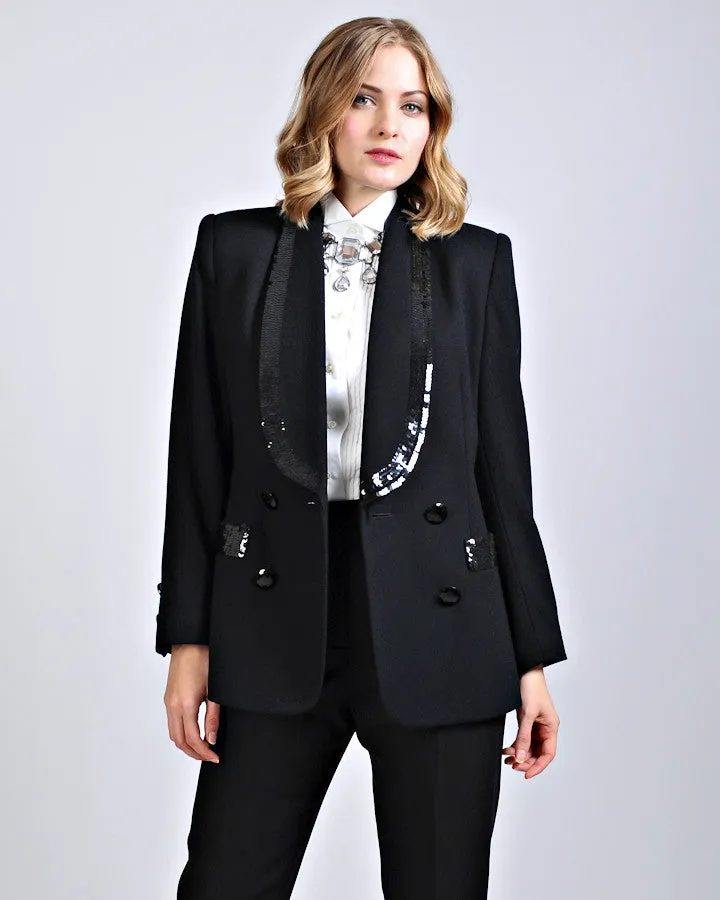 Sequin Wool Tuxedo Jacket