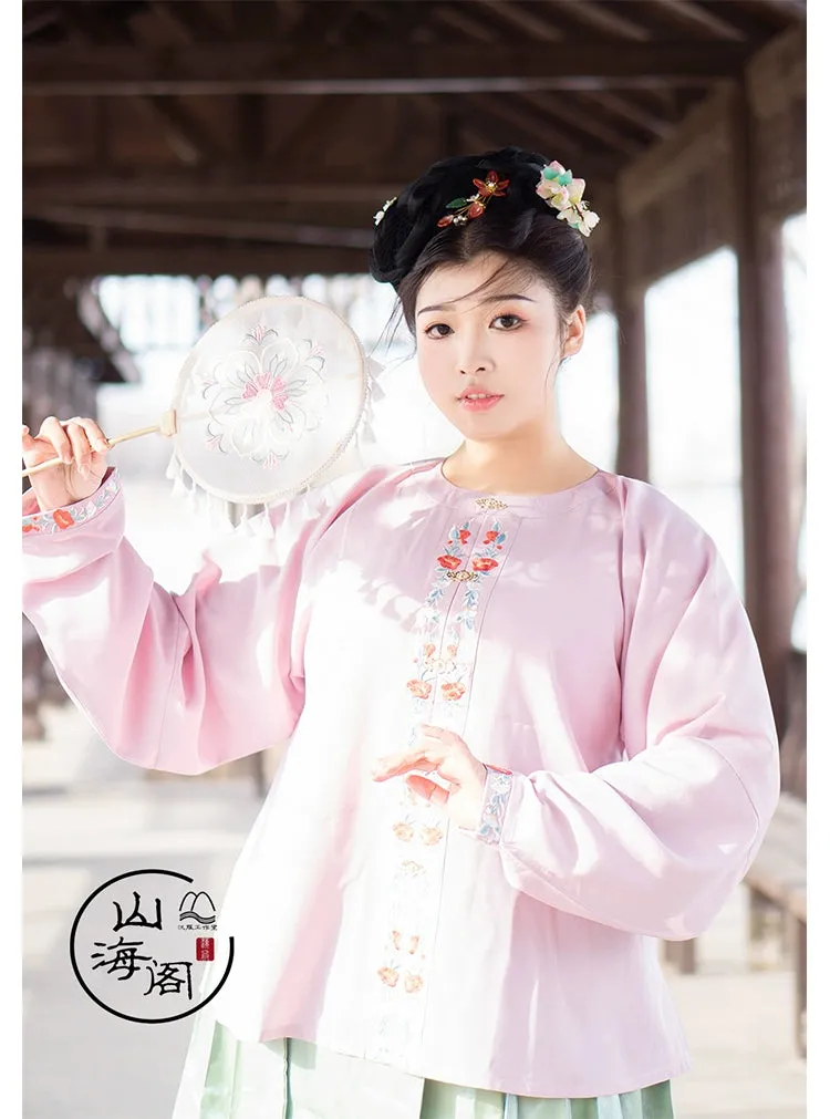 Shancha Hua 山茶花 Camellia Wreath Early Ming Plus Size Embroidered Jiaoling Yuanling Ao Shirt