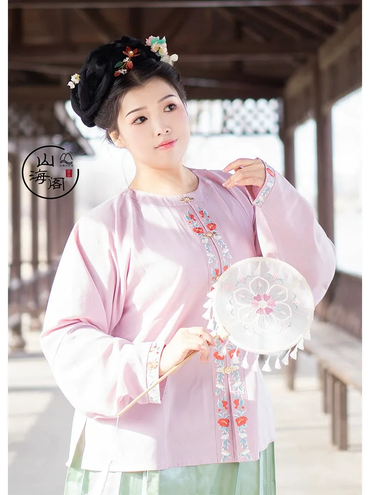 Shancha Hua 山茶花 Camellia Wreath Early Ming Plus Size Embroidered Jiaoling Yuanling Ao Shirt