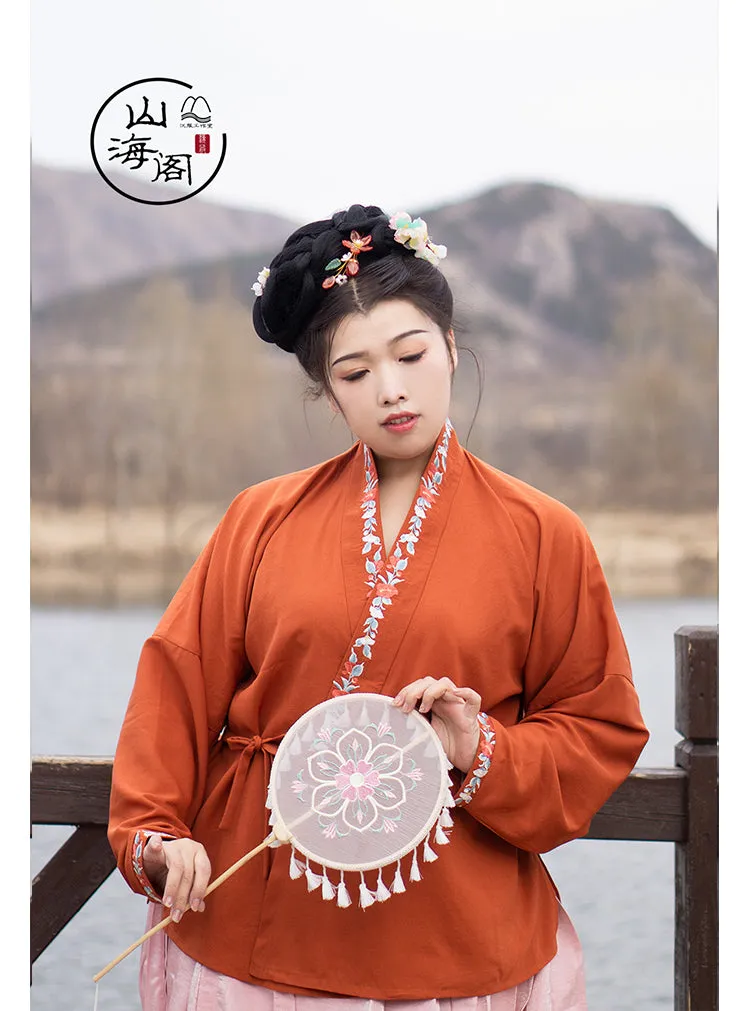 Shancha Hua 山茶花 Camellia Wreath Early Ming Plus Size Embroidered Jiaoling Yuanling Ao Shirt