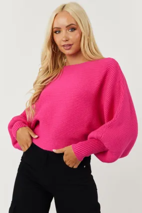 She Sky Hot Pink Boat Neckline Dolman Sleeve Sweater