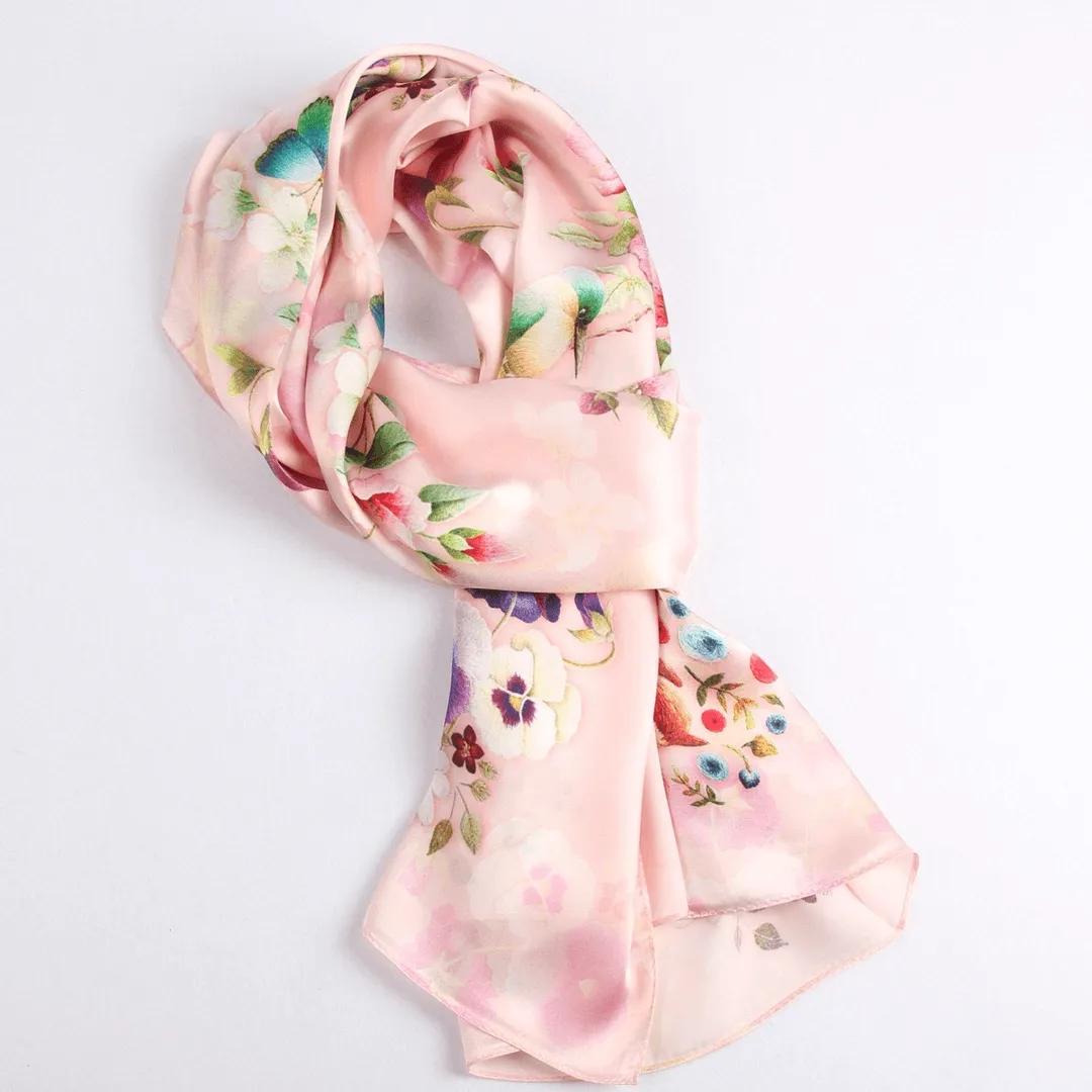 Silk Scarf Collections|Blossom Range|Garden Bliss|Cream|Long Silk Scarf