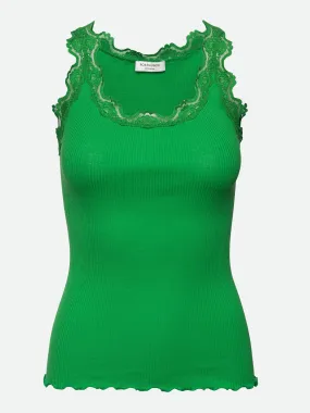 Silk top with lace in bright green