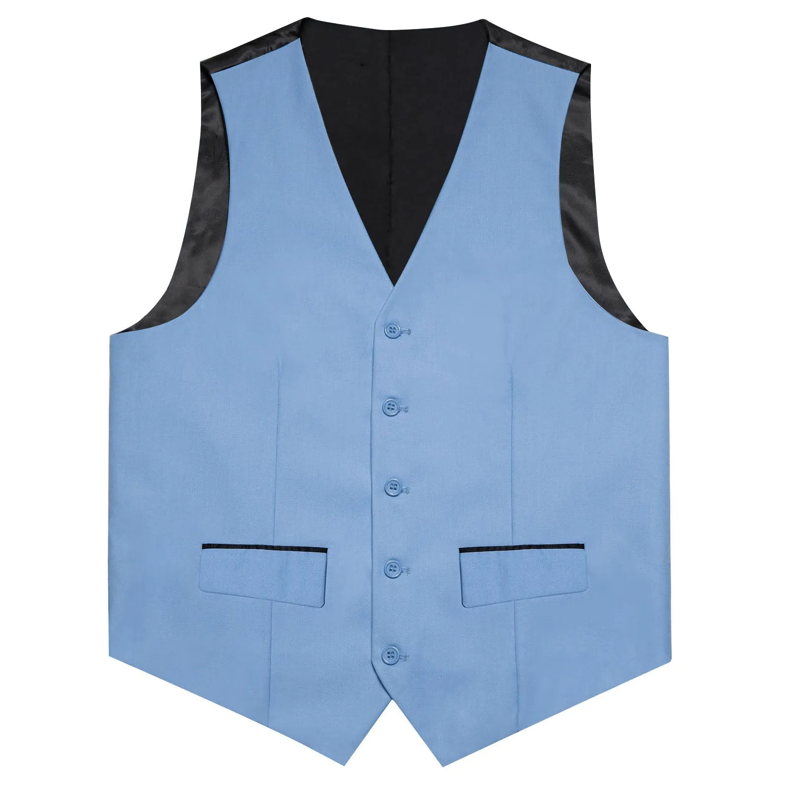 Sky Blue Solid Silk Men's Classic Vest with Two Pockets