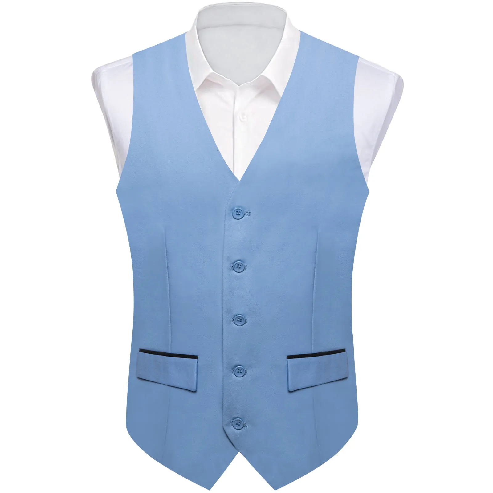 Sky Blue Solid Silk Men's Classic Vest with Two Pockets