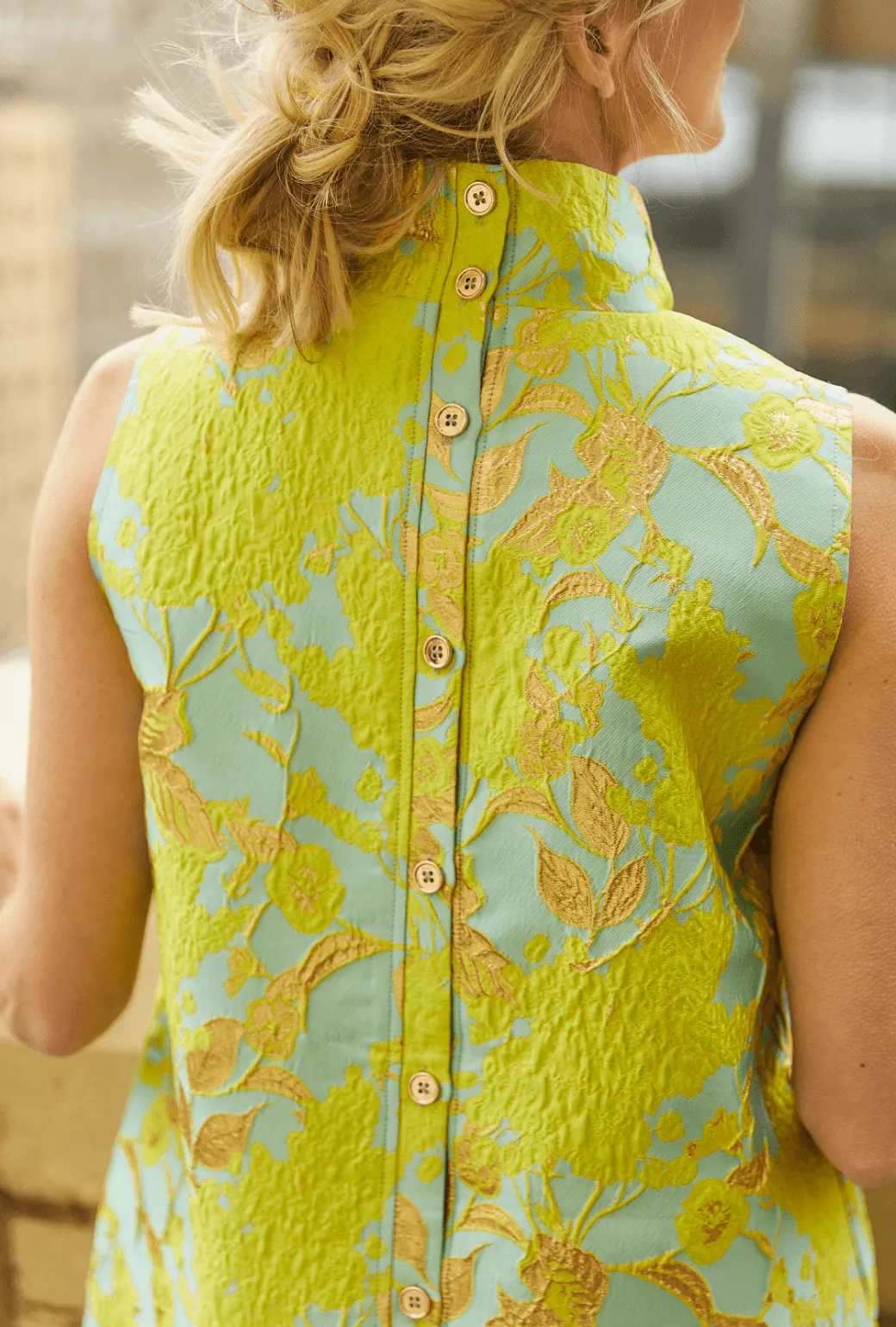 Sleeveless Mod Dress - Chartreuse Brocade