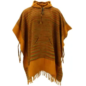 Soft Vegan Wool Hooded Tibet Poncho - Mustard