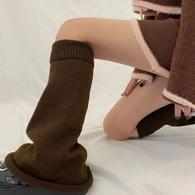 Sohiwoo Thickened Knitted Leg Warmers Japanese JK Winter Boot Cuffs Long Warmer Lolita Socks Harajuku Sock Sets Thigh Garter Fur Socks