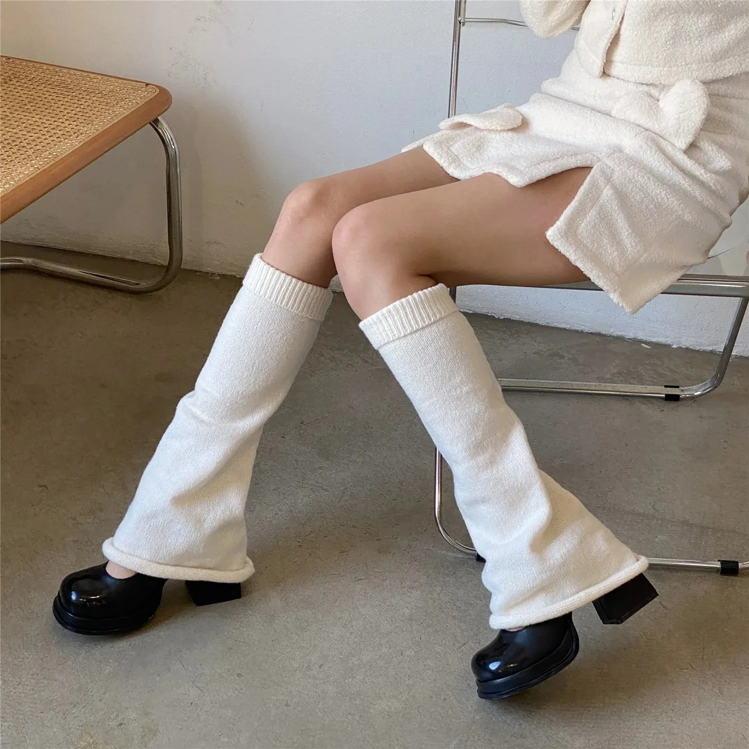 Sohiwoo Thickened Knitted Leg Warmers Japanese JK Winter Boot Cuffs Long Warmer Lolita Socks Harajuku Sock Sets Thigh Garter Fur Socks