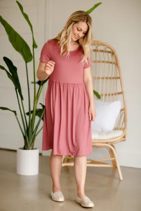 Solid Short Sleeve Midi Dress