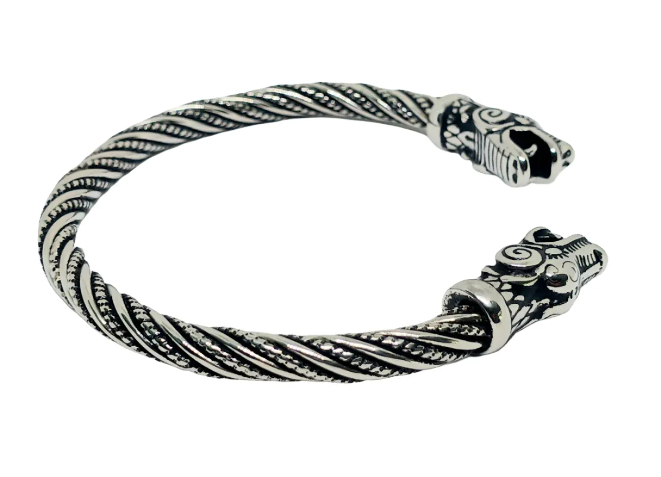 Stainless Steel Norse Dragon Torc Arm Ring Bracelet