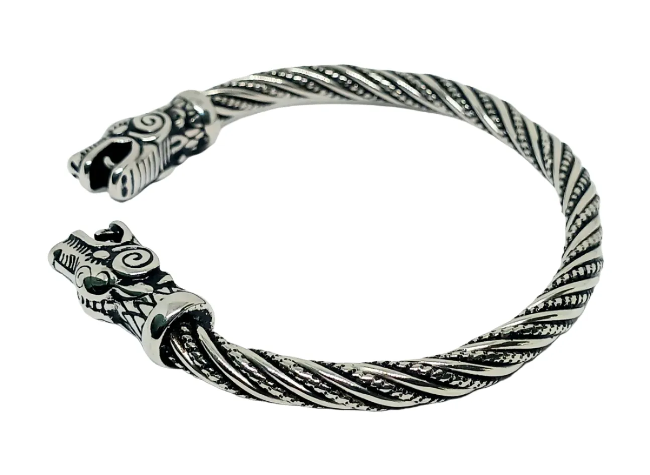 Stainless Steel Norse Dragon Torc Arm Ring Bracelet