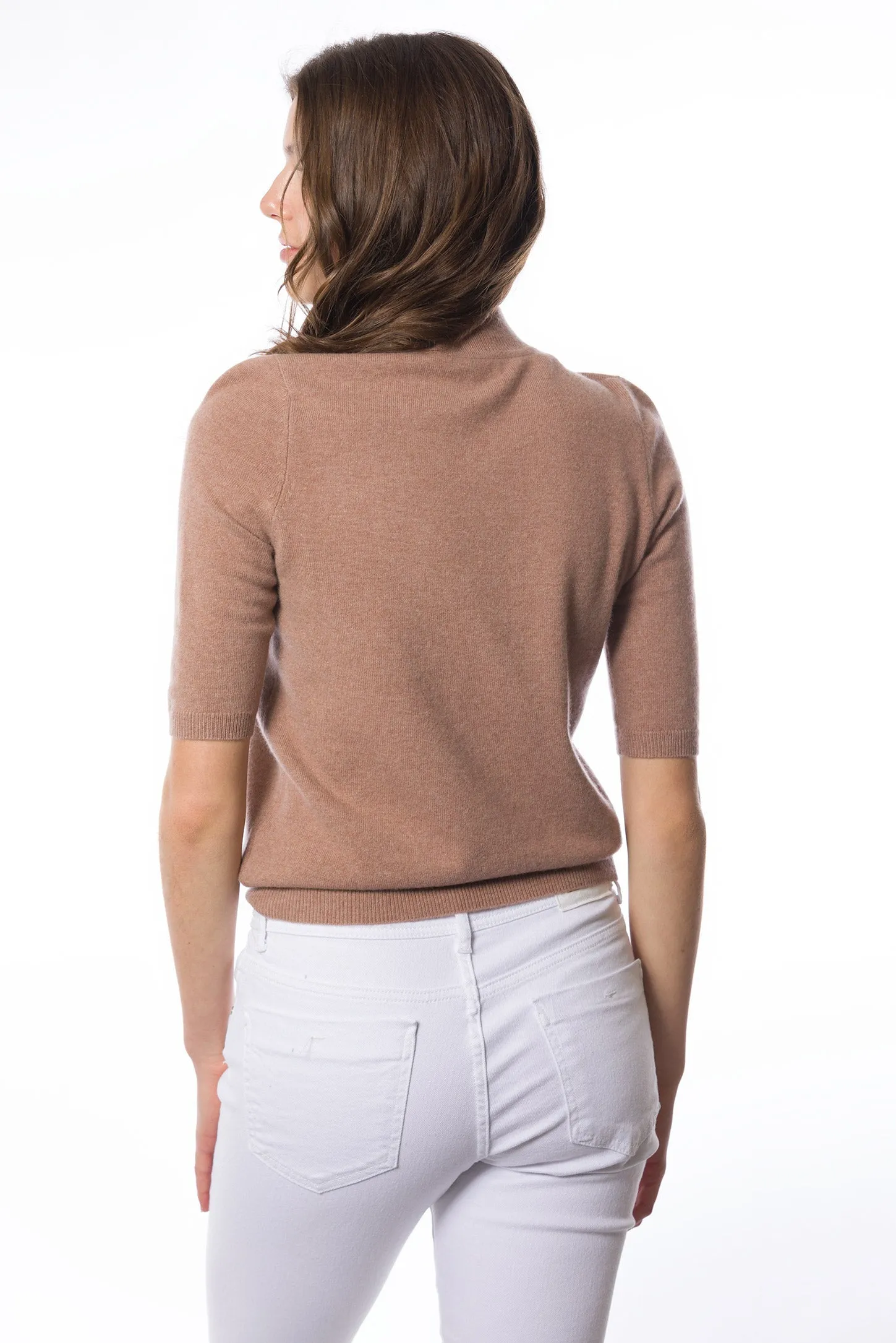 Sustainable Cashmere Short Sleeve Turtleneck Sweater - Camel