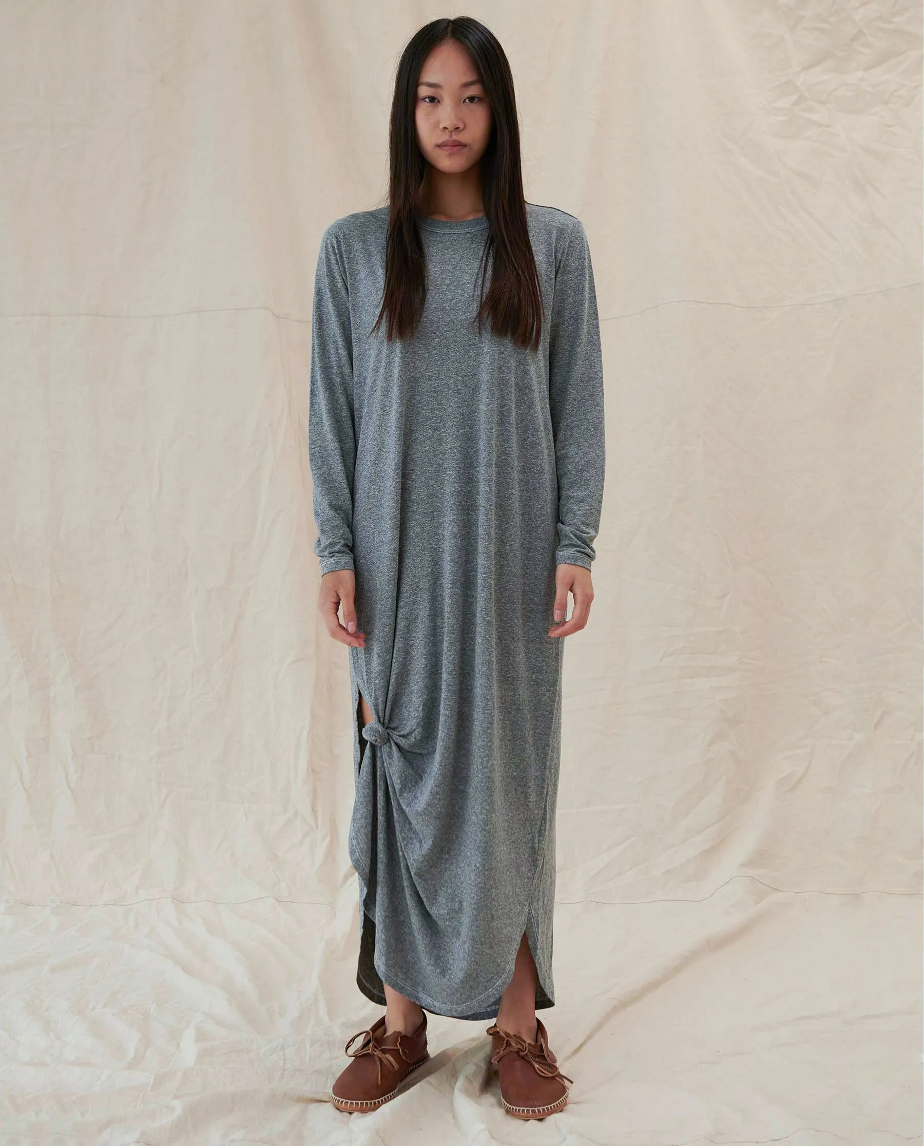 The Long Sleeve Knotted Tee Dress. -- Heather Grey