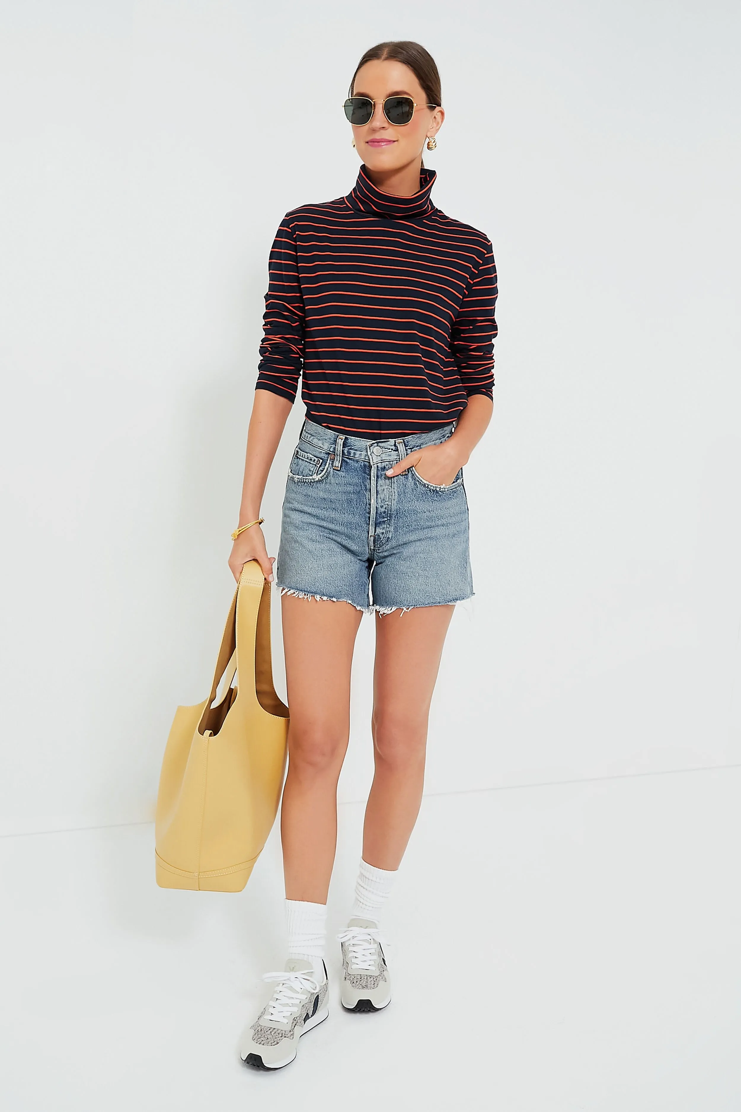 The Navy and Poppy Striped Turtleneck