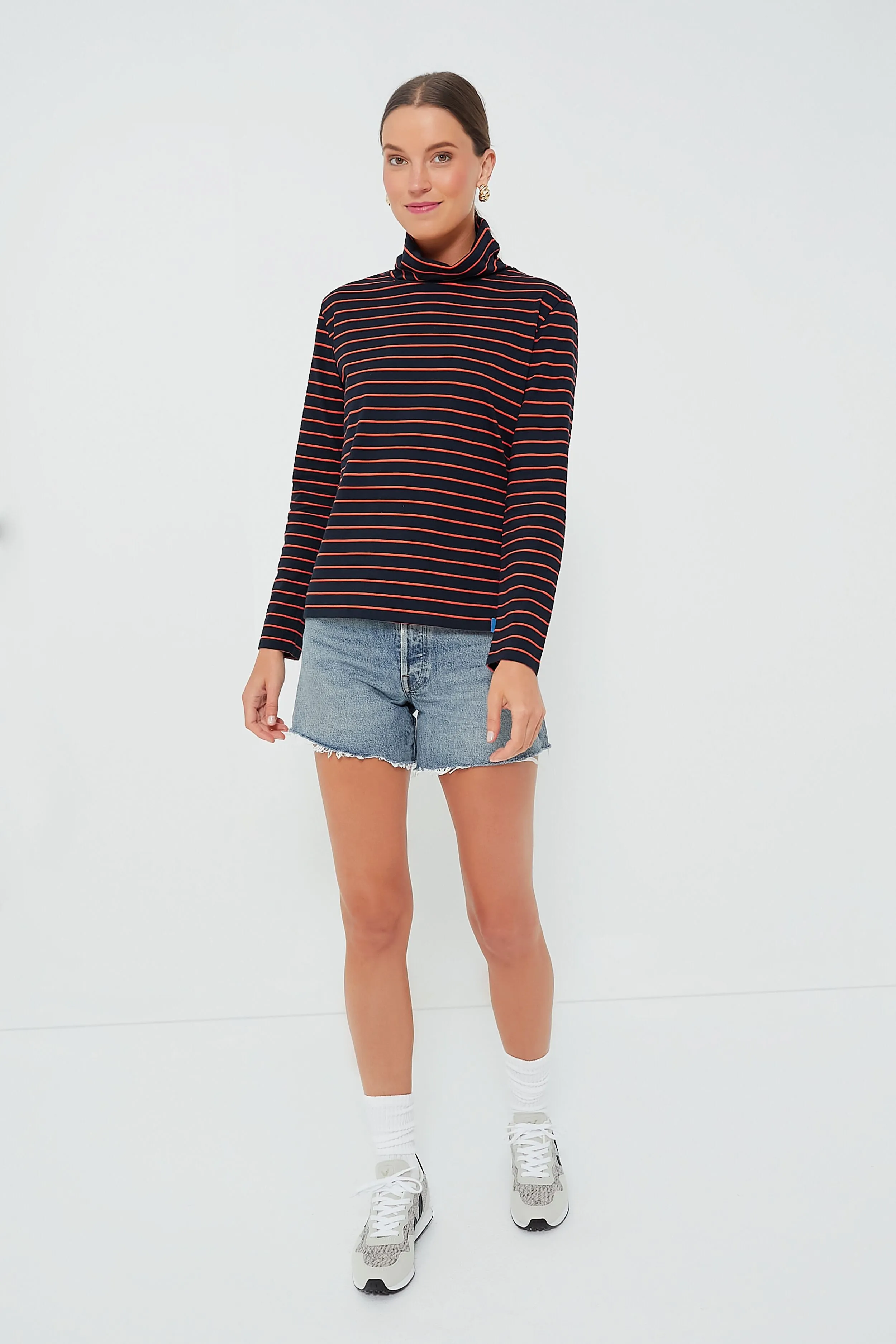 The Navy and Poppy Striped Turtleneck