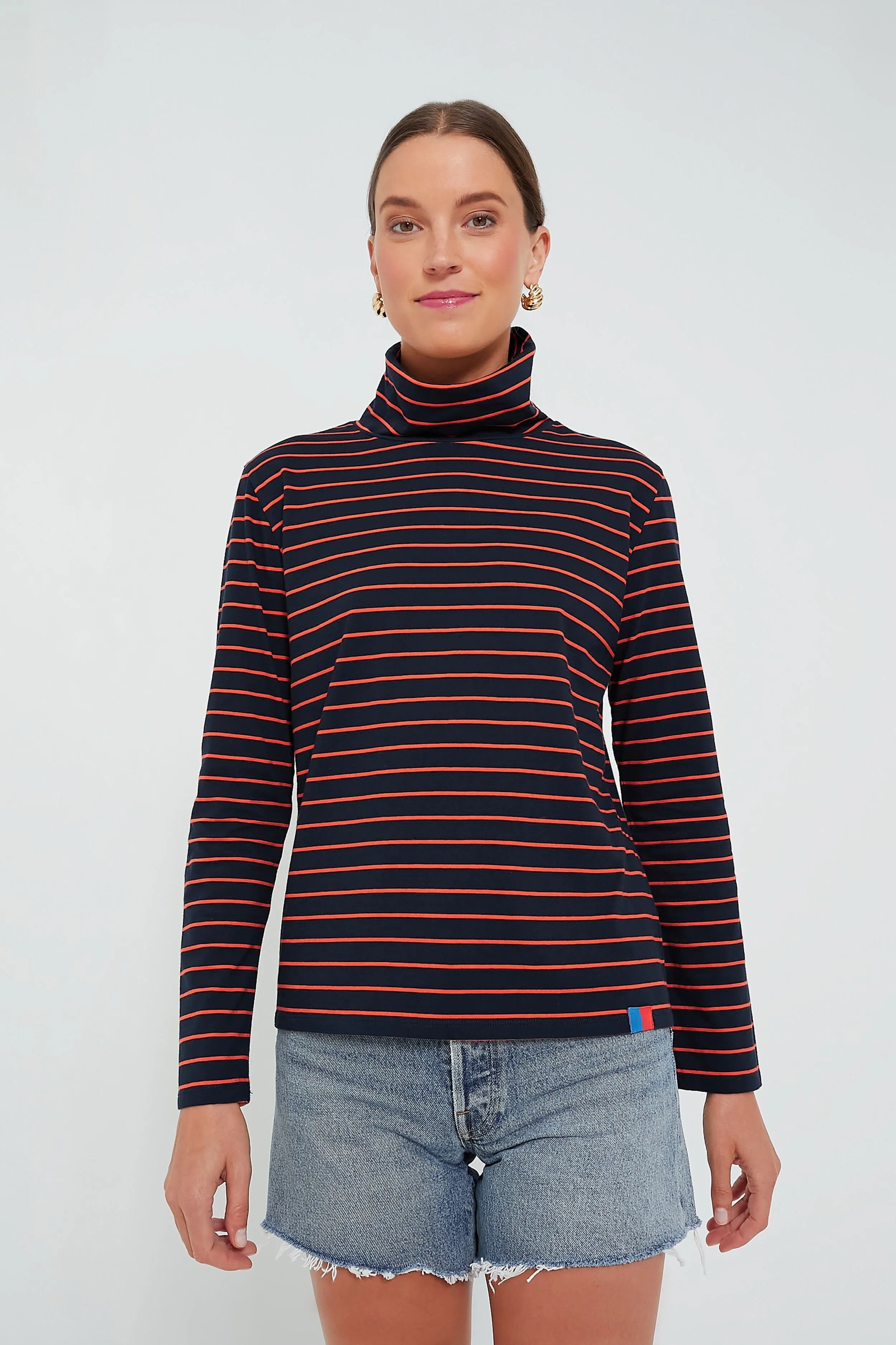 The Navy and Poppy Striped Turtleneck