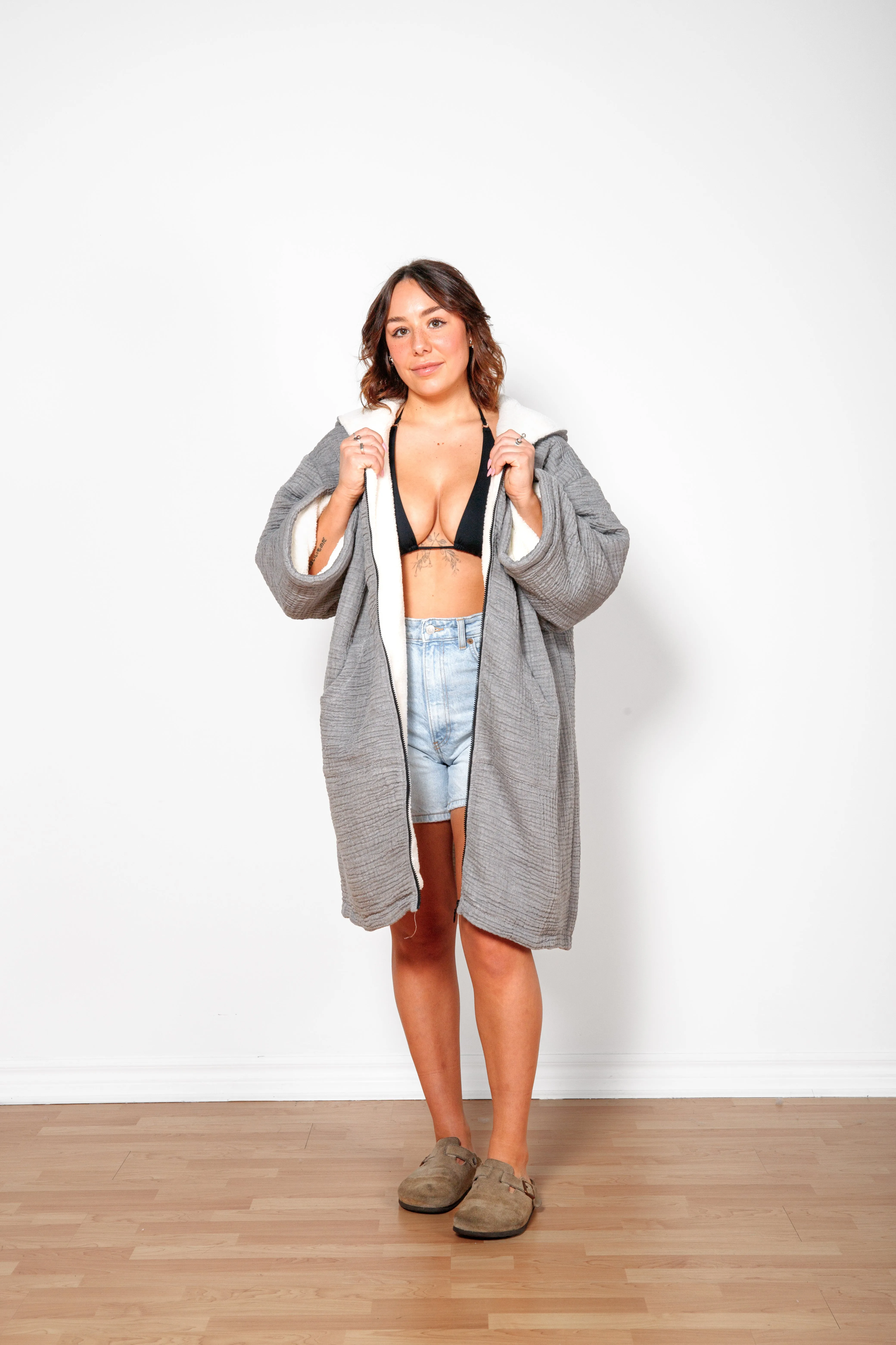 THE POLAR | Unisex Fleece-lined Muslin Zip Poncho