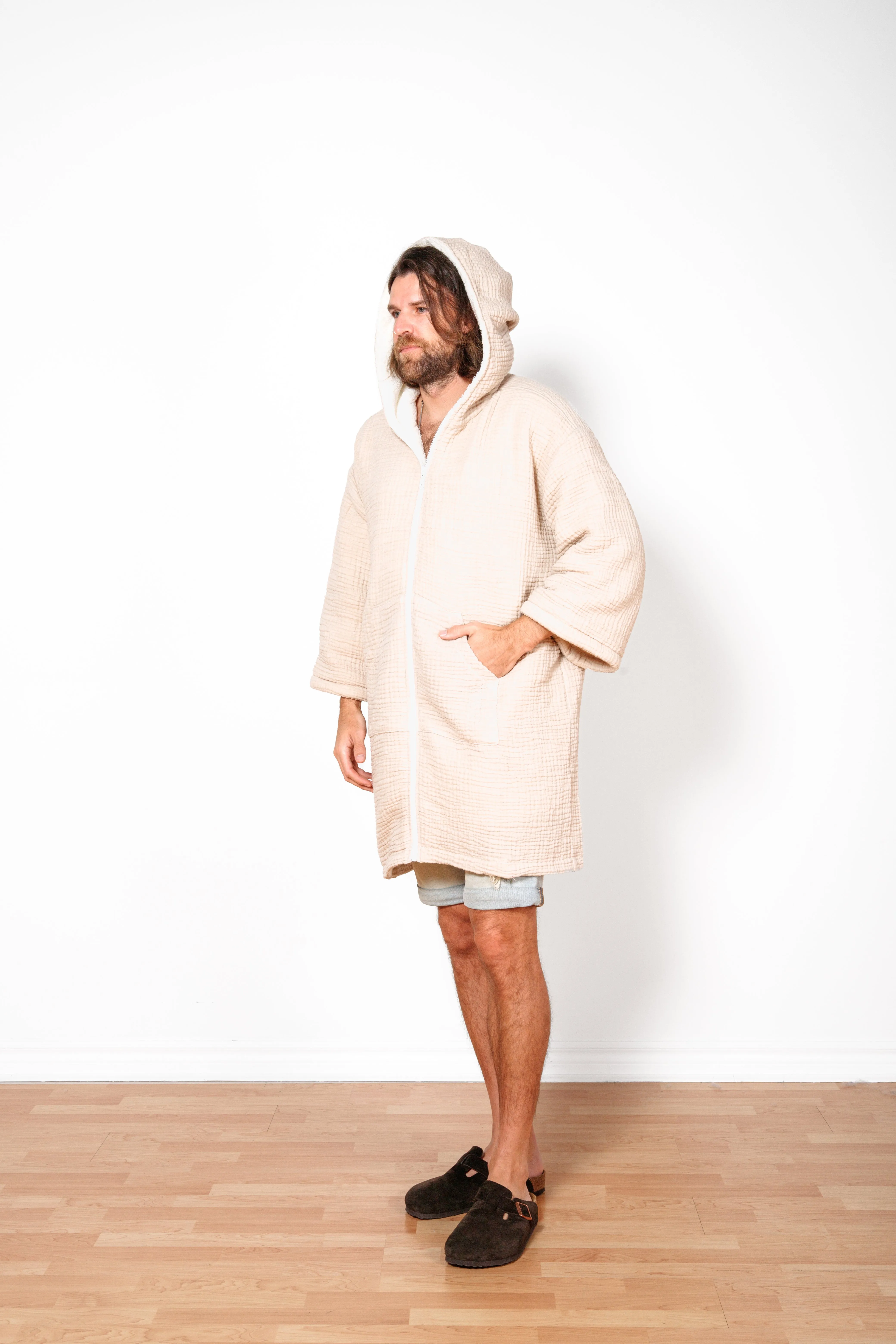 THE POLAR | Unisex Fleece-lined Muslin Zip Poncho