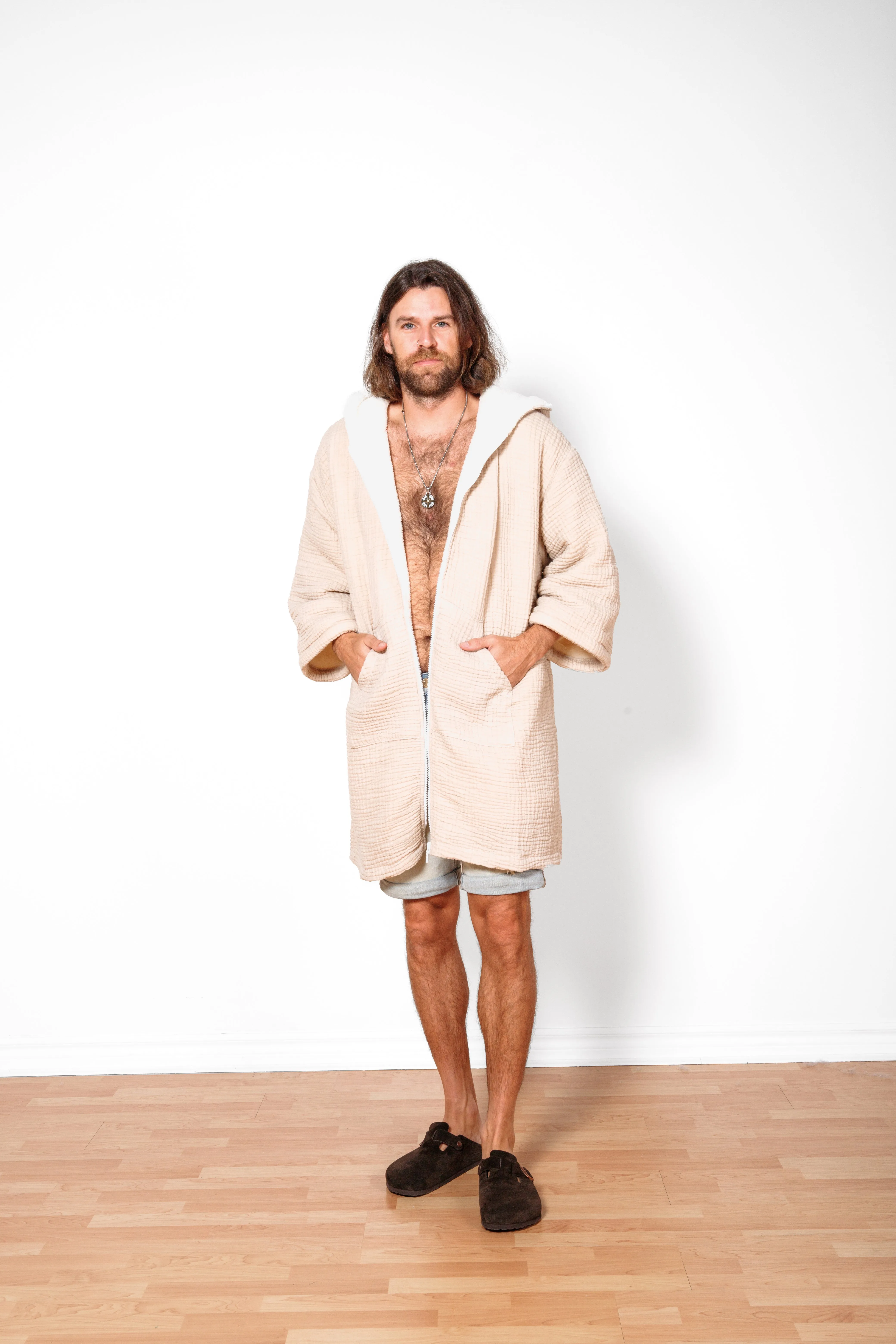 THE POLAR | Unisex Fleece-lined Muslin Zip Poncho