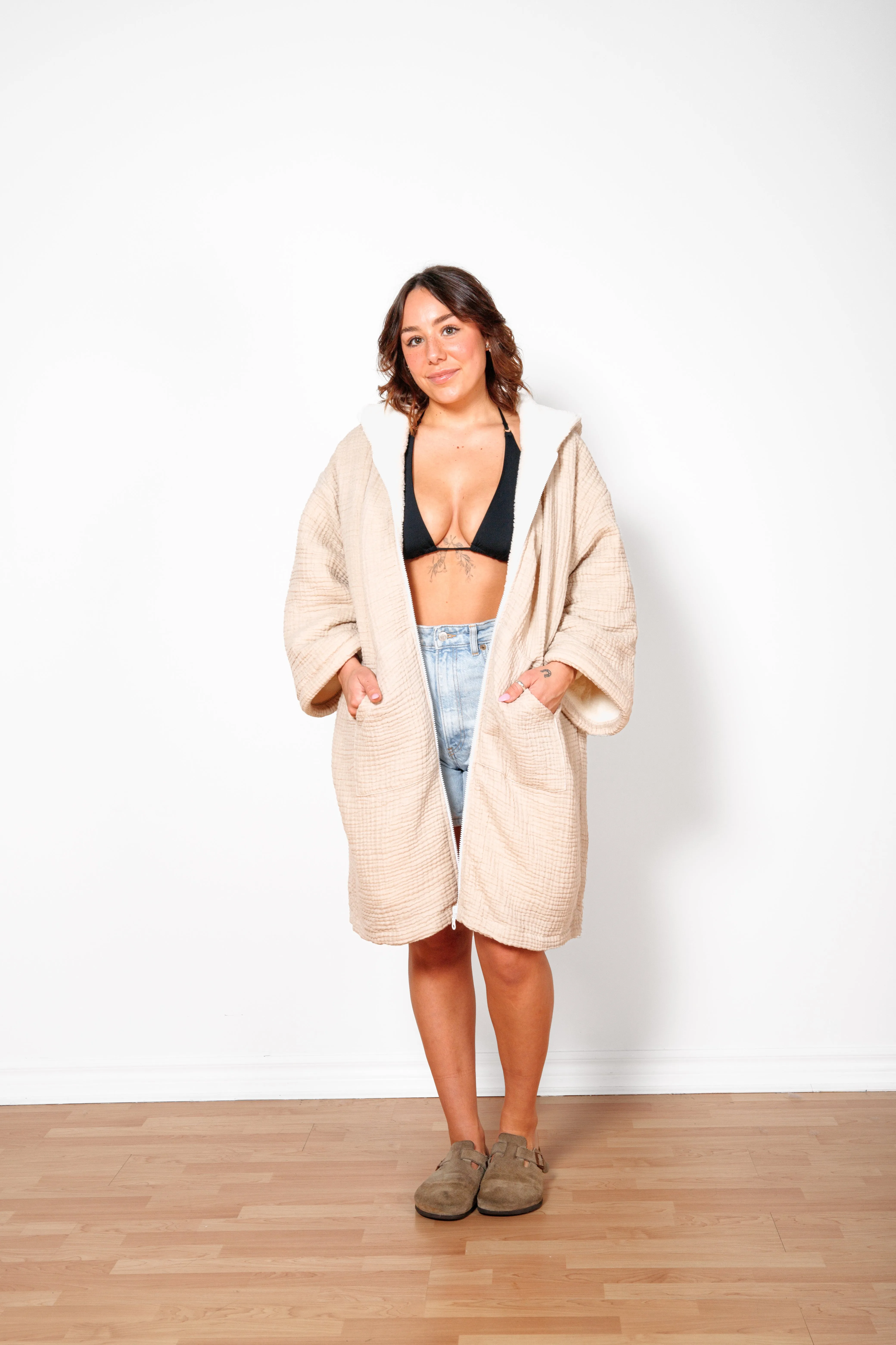 THE POLAR | Unisex Fleece-lined Muslin Zip Poncho