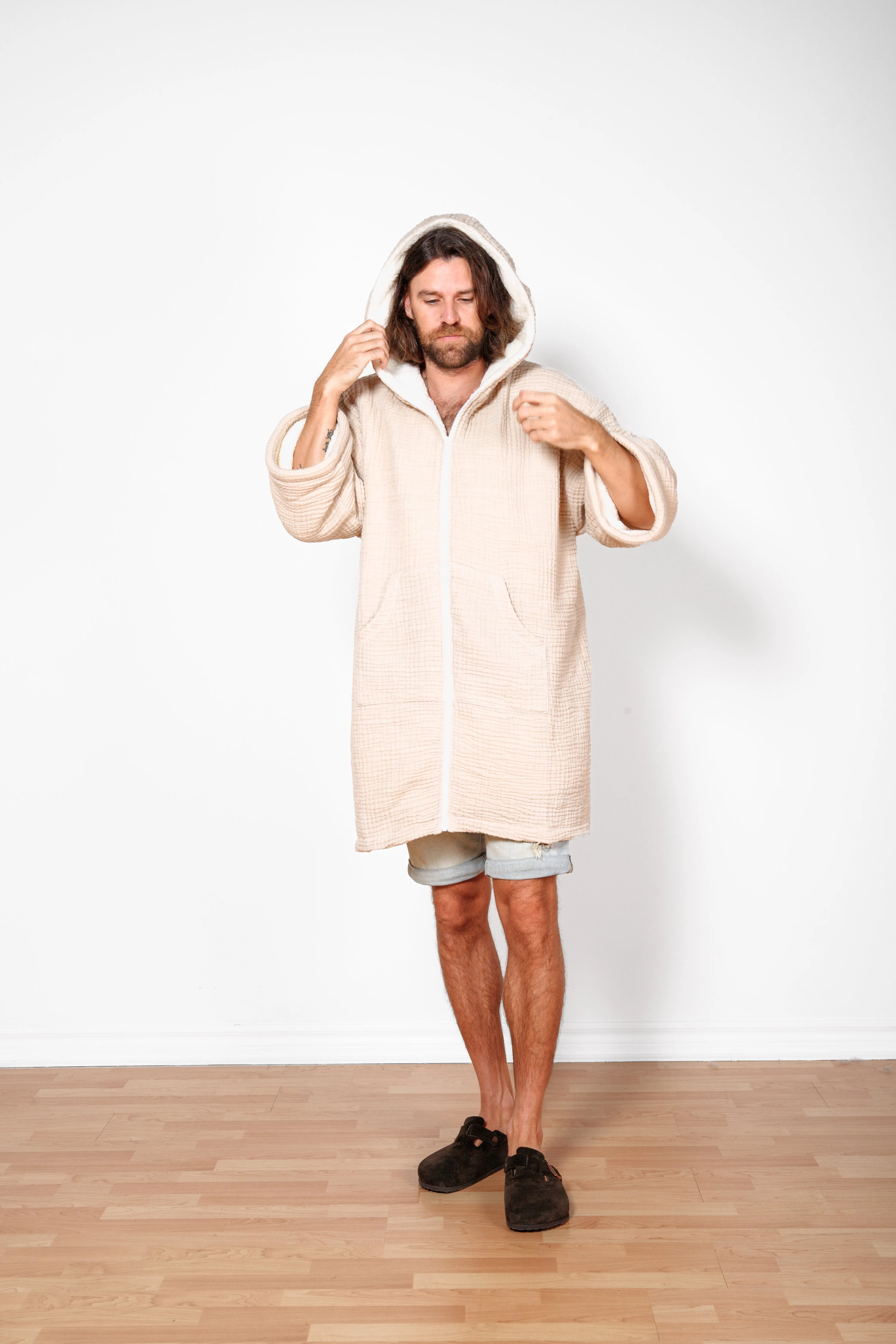 THE POLAR | Unisex Fleece-lined Muslin Zip Poncho