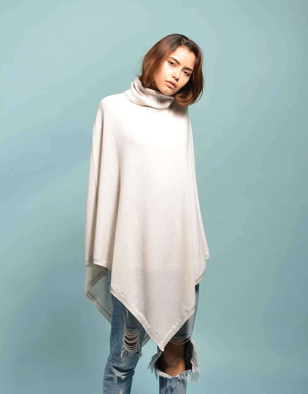 The Ribbed Cowl Poncho in Ice