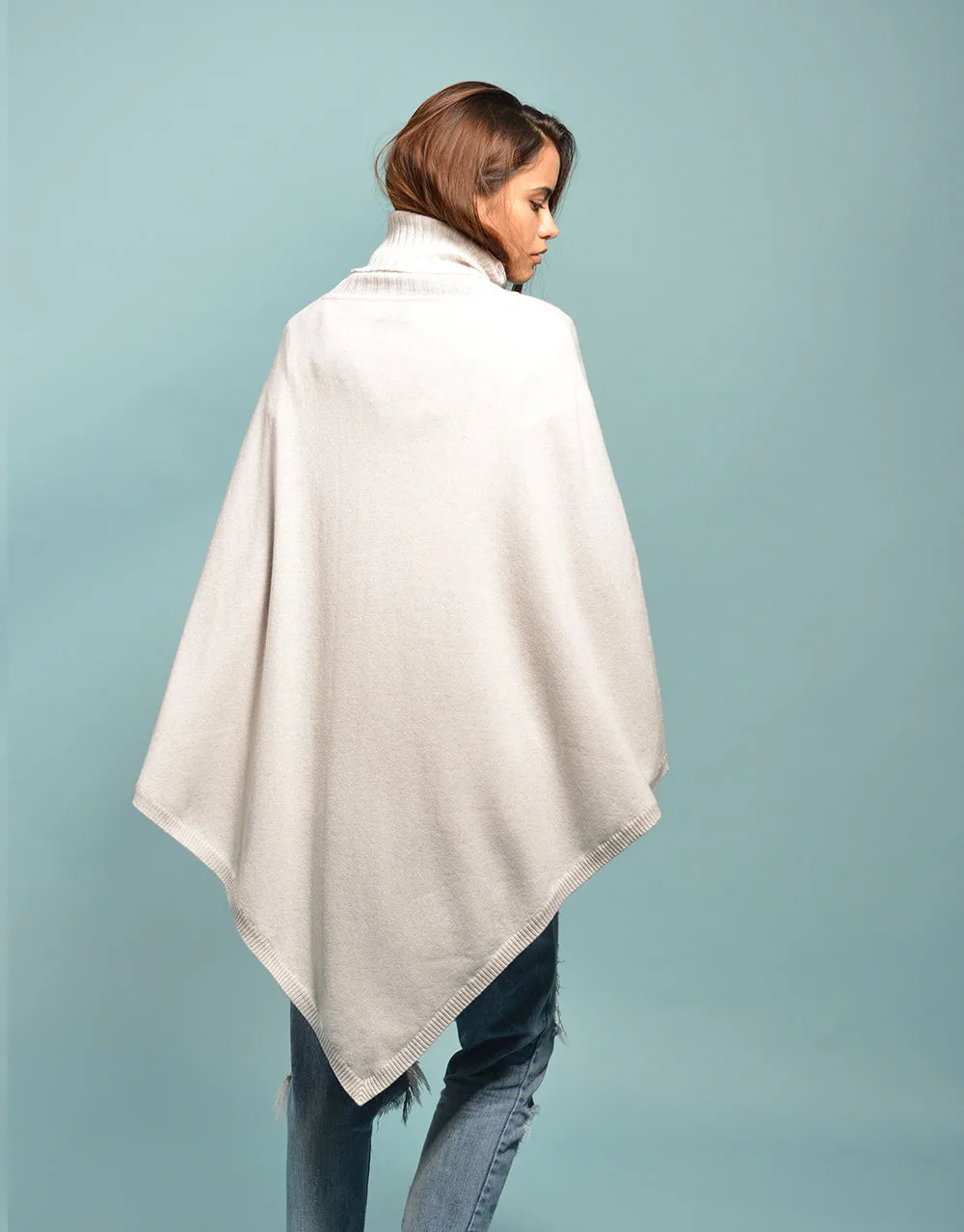 The Ribbed Cowl Poncho in Ice