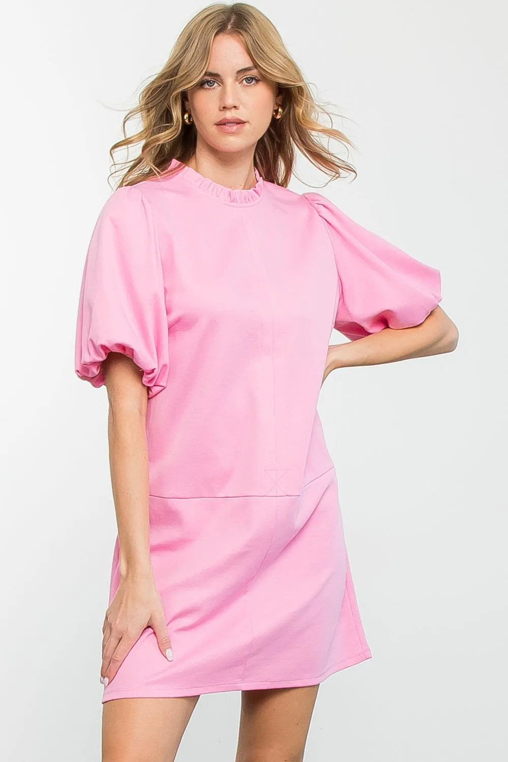 THML Puff Sleeve Knit Dress PINK