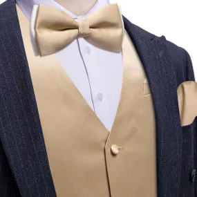 Ties2you Dress Vest Beige Solid V-Neck Waistcoat Mens Vest Bow Tie Set for Business