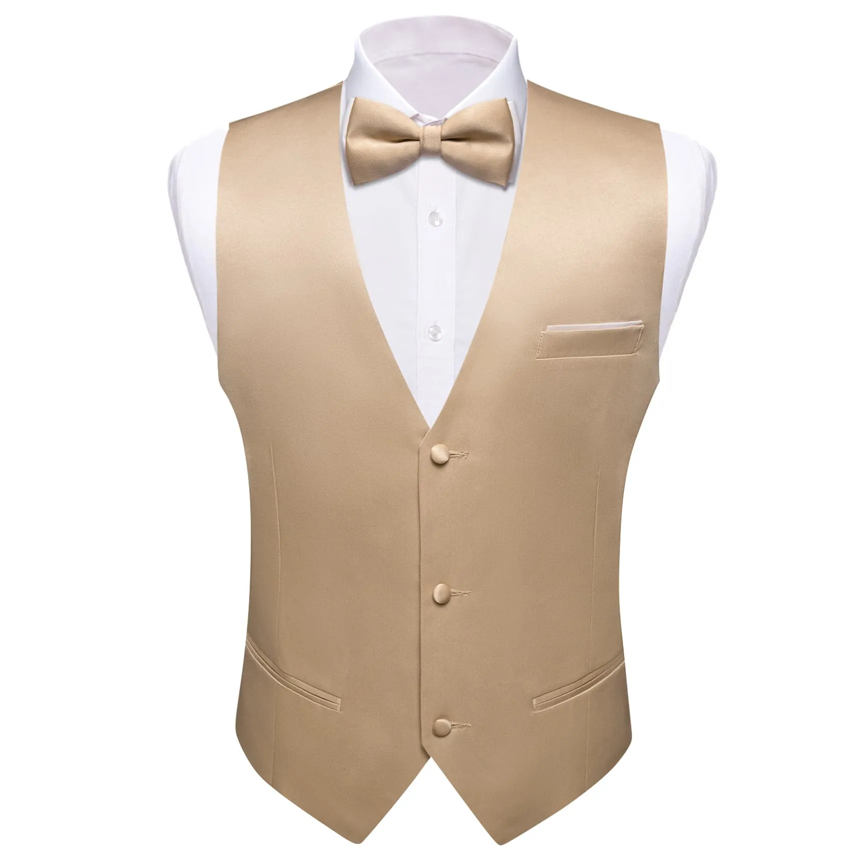 Ties2you Dress Vest Beige Solid V-Neck Waistcoat Mens Vest Bow Tie Set for Business