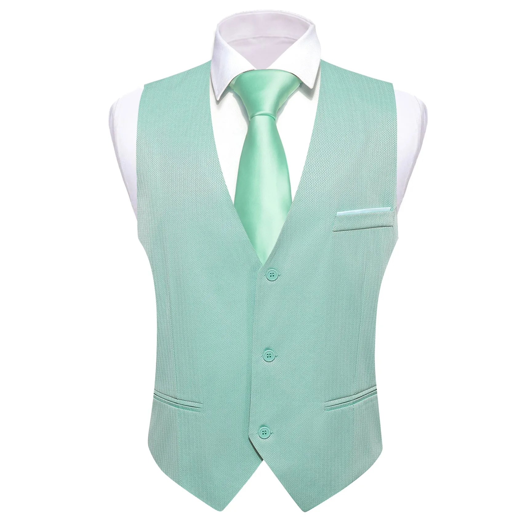 Ties2you Men's Work Vest Mint Green Solid Men's V-Neck Business Vest