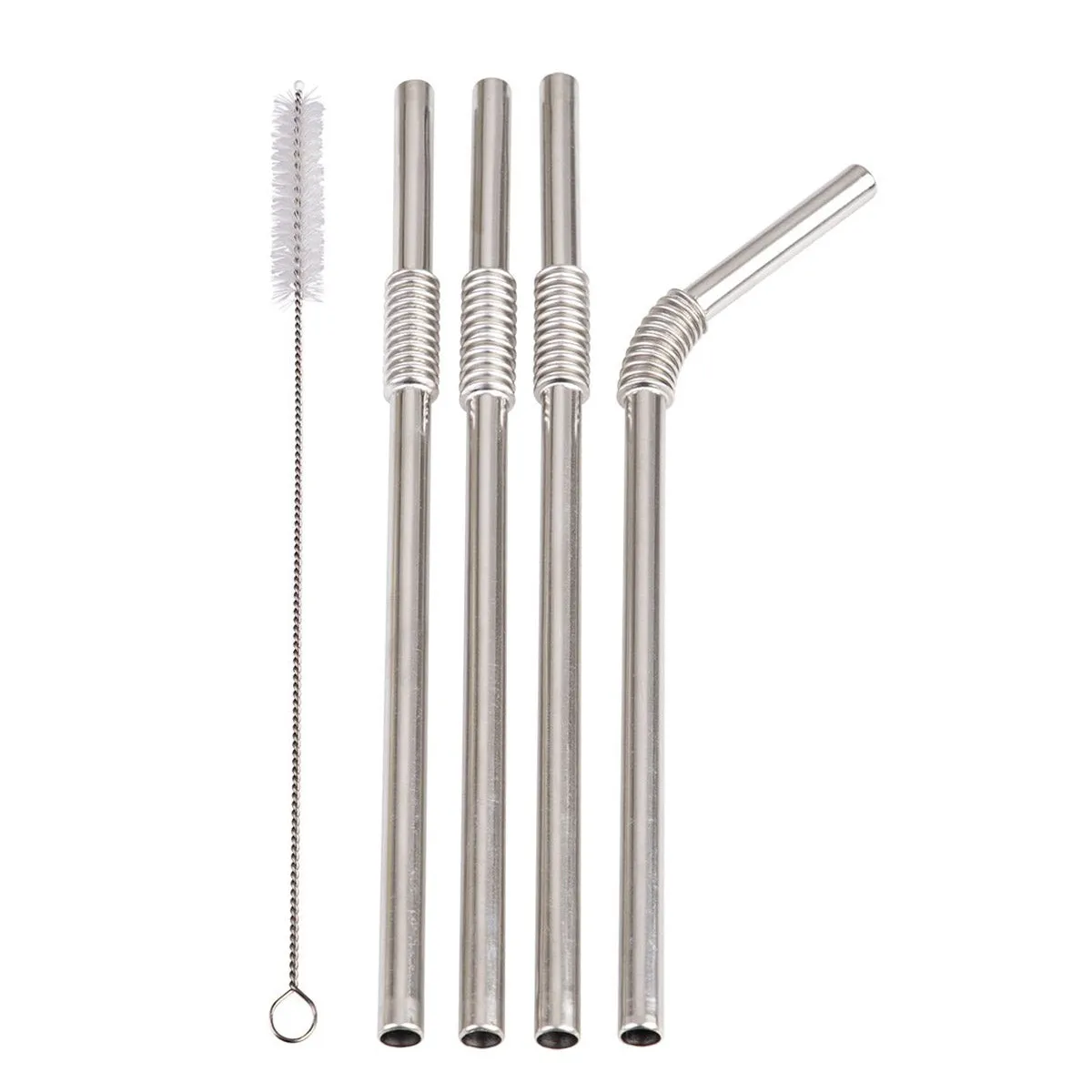 Turtleneck Straw Stainless Steel Flexible Straws Set of 4 with Brush