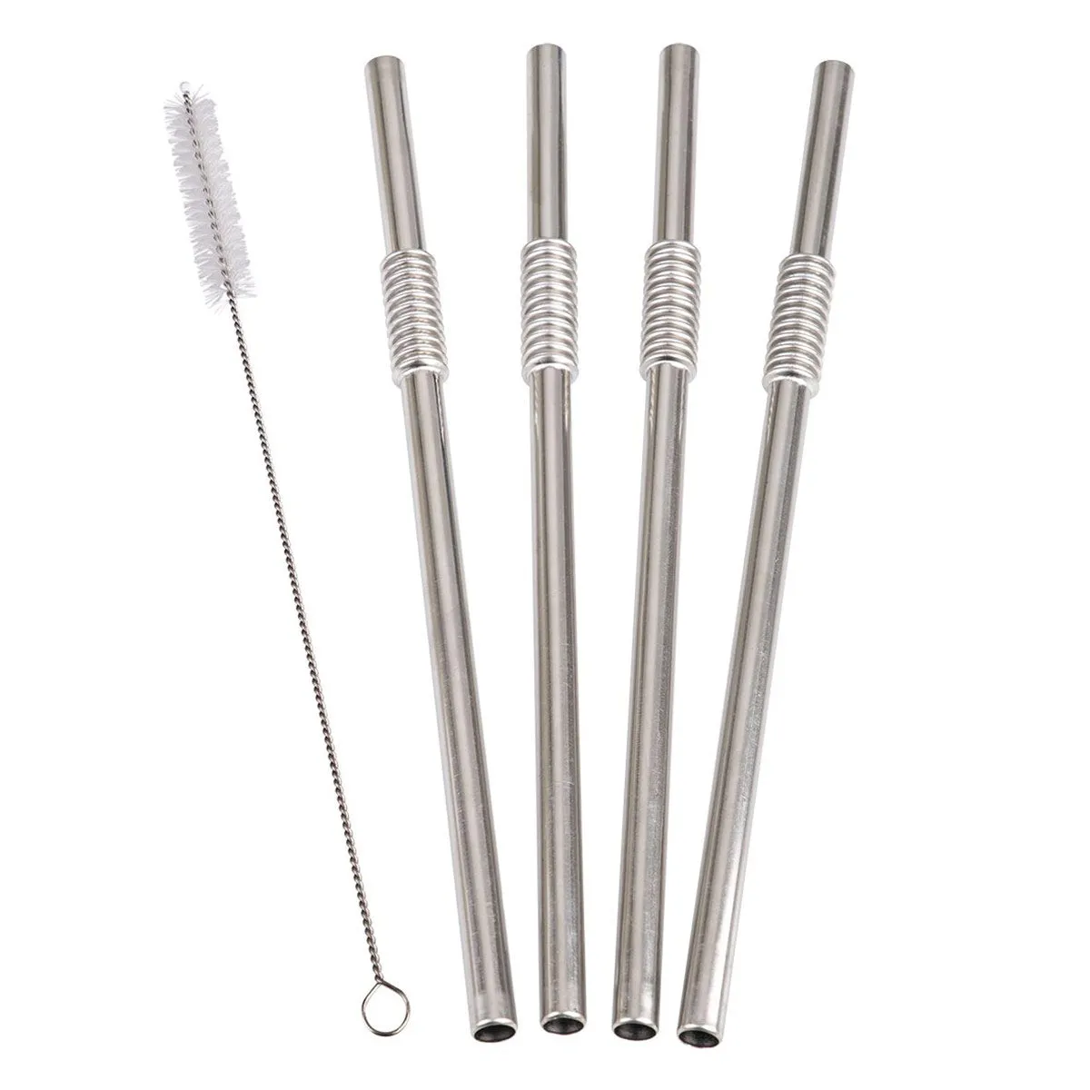 Turtleneck Straw Stainless Steel Flexible Straws Set of 4 with Brush