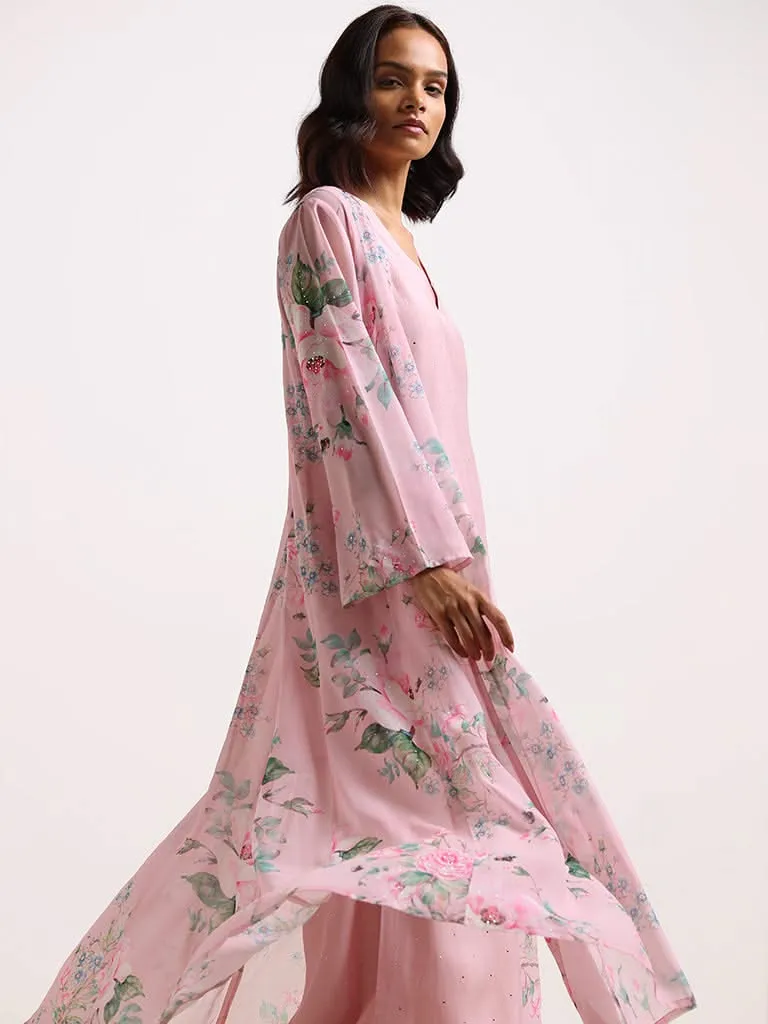 Vark Pink Floral Printed Kurta Set