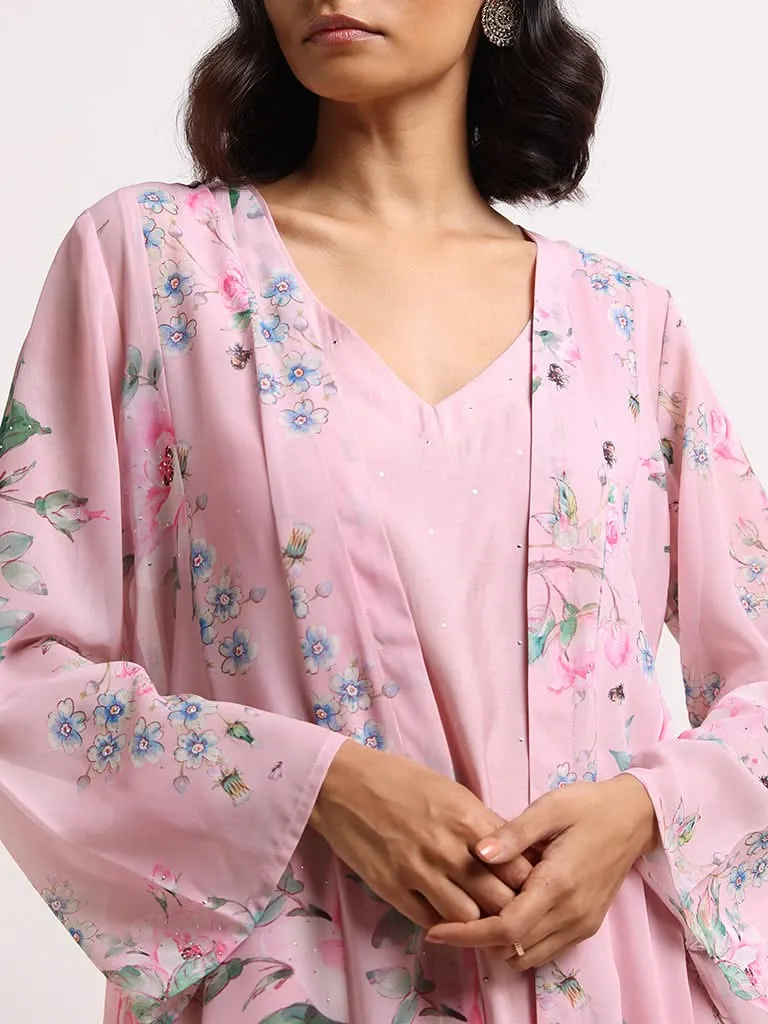 Vark Pink Floral Printed Kurta Set