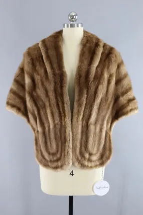 Vintage 1940s to 1950s Brown Striped Fur Stole Cape