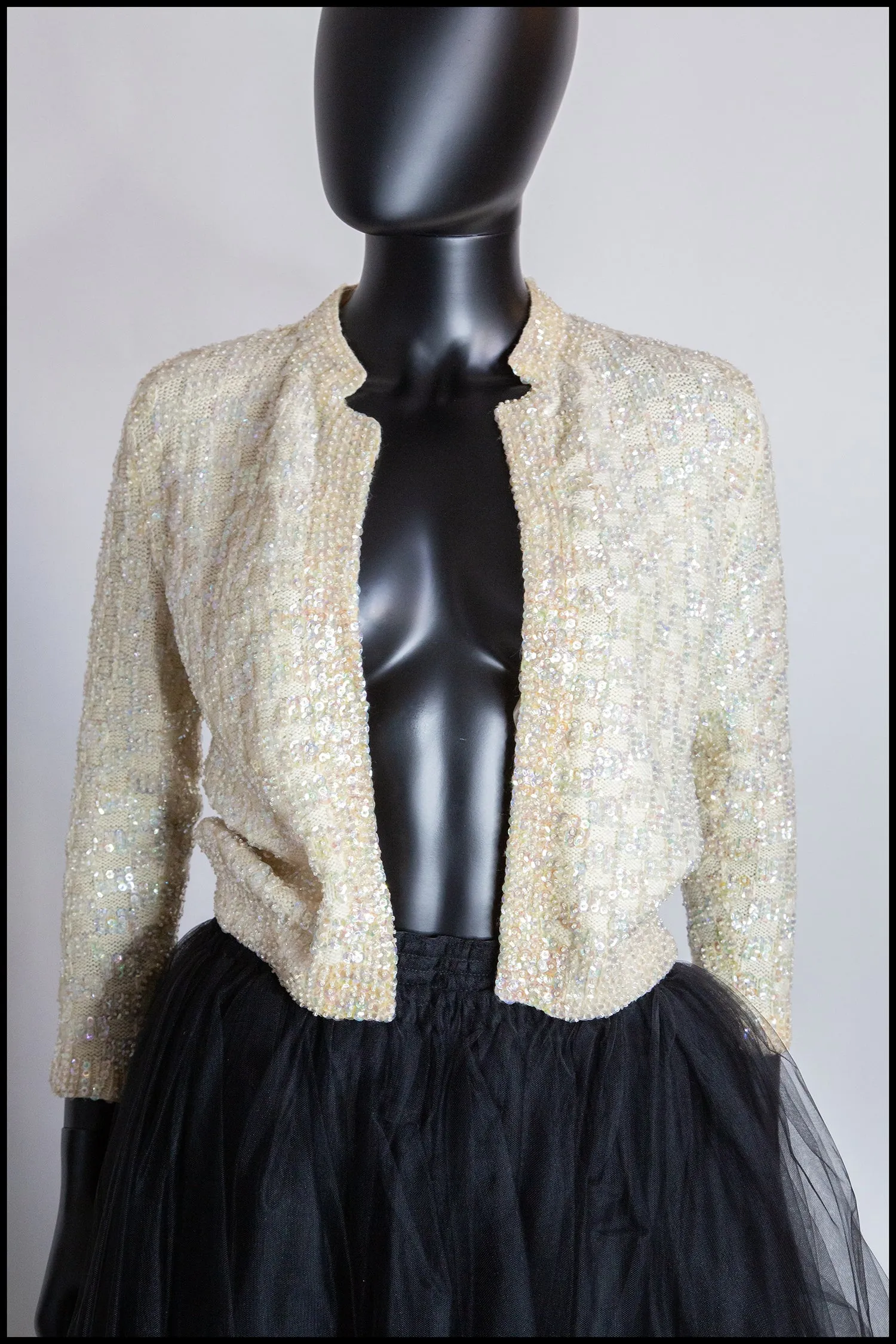 Vintage 1950s Cream Sequin Cardigan